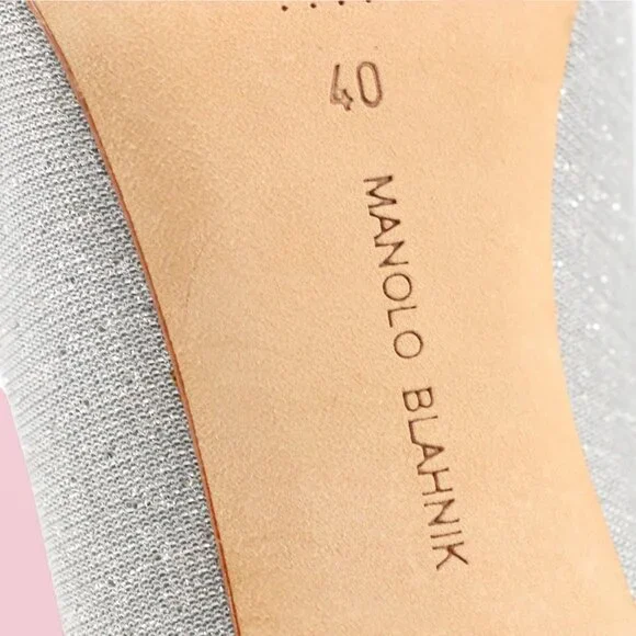 Manolo Blahnik Hangisi Silver Shimmery Embellished Pumps - Picture 6 of 8